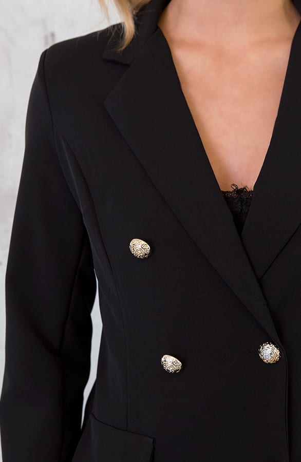 Lange Blazer Button Zwart – shoparchief, foto 6