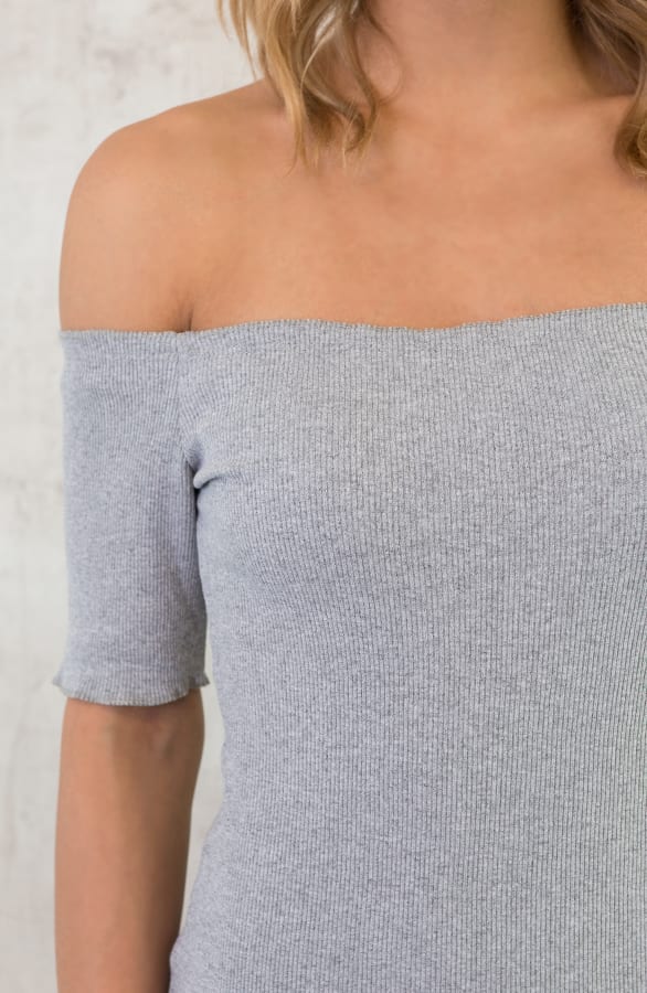 Off Shoulder Rib Jurk Grijs – shoparchief, foto 4