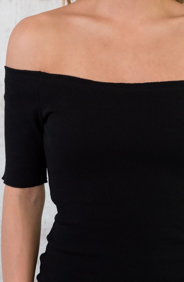 Off Shoulder RIb Jurk Zwart – shoparchief, foto 4