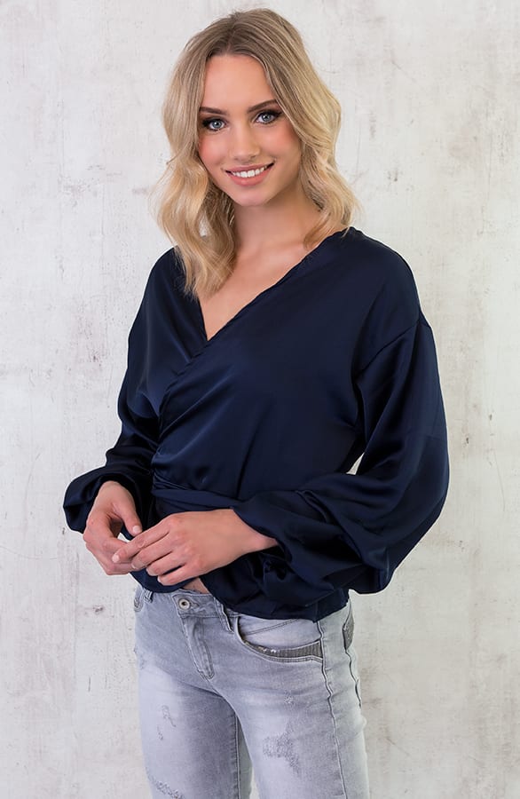 Zijde Overslag Blouse Marine – shoparchief, foto 3