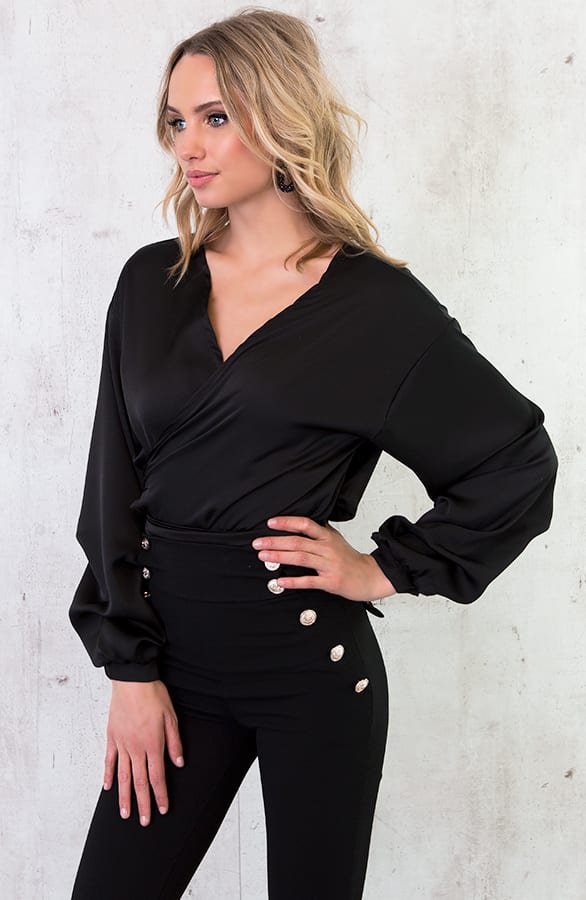 Zijde Overslag Blouse Zwart – shoparchief, foto 5