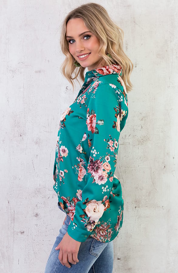 Bloemen Blouse Zijde Groen – shoparchief, foto 4