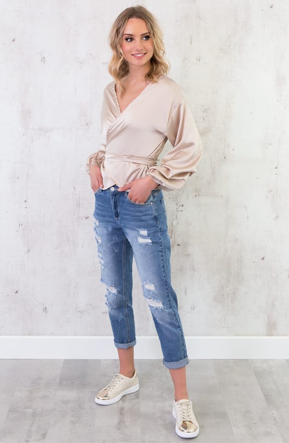 Zijde Overslag Blouse Nude – shoparchief, foto 3