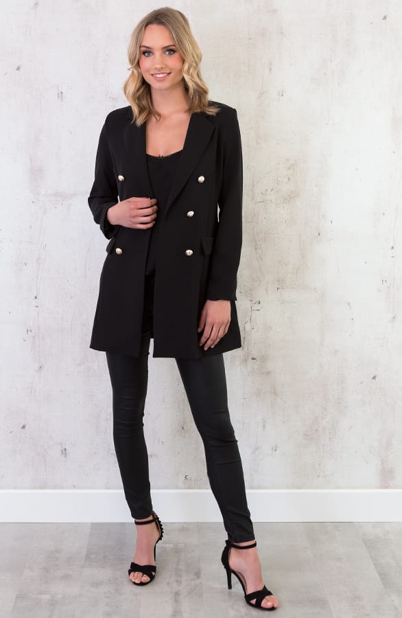 Lange Blazer Button Zwart – shoparchief, foto 3