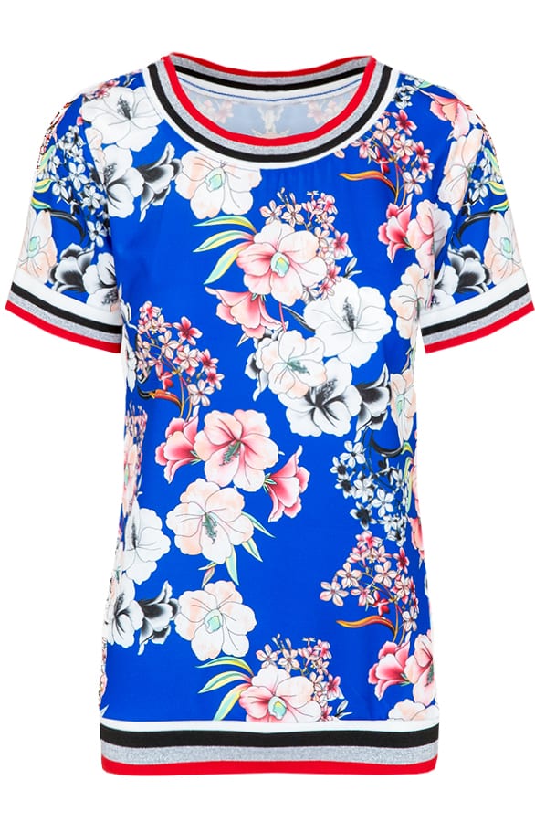 Bloemen Top Met Bies Kobalt – shoparchief, foto 1