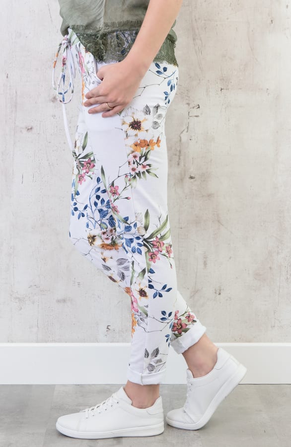 Bloemen Jogging Broek Wit – shoparchief, foto 3