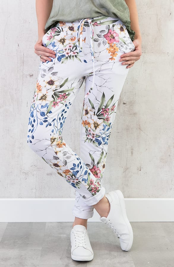 Bloemen Jogging Broek Wit – shoparchief, foto 2