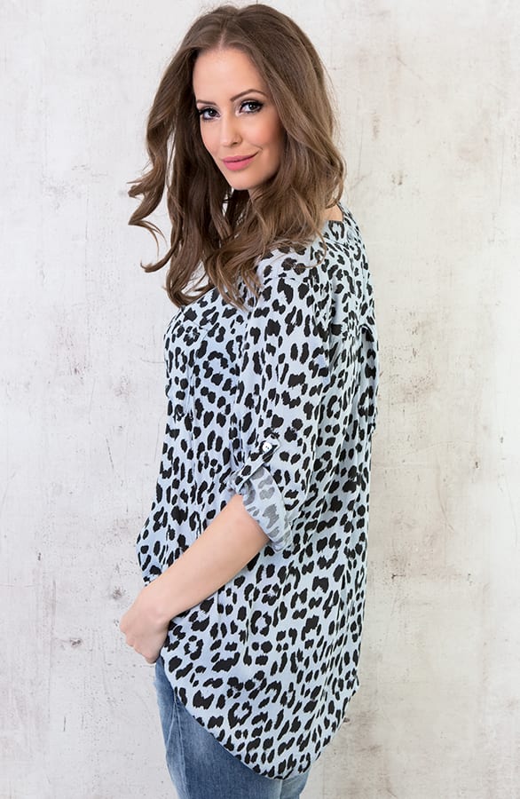 Blouse Met Panterprint Blauw – shoparchief, foto 3