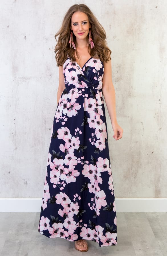 Lange Bloemen Jurk Marine – shoparchief, foto 2