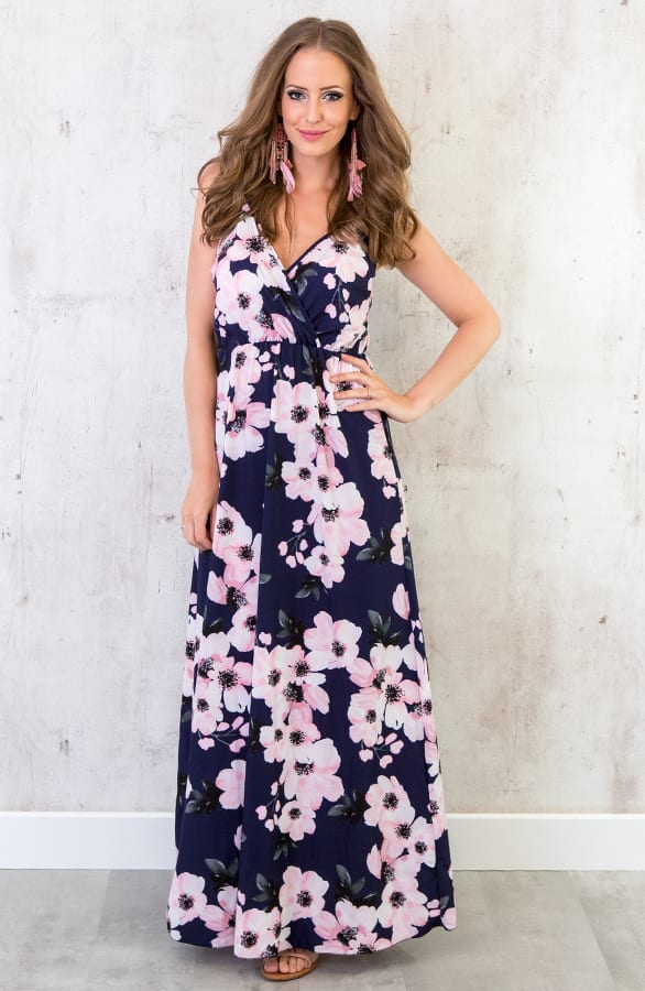 Lange Bloemen Jurk Marine – shoparchief, foto 5