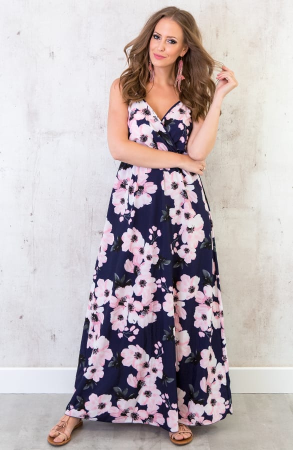 Lange Bloemen Jurk Marine – shoparchief, foto 3