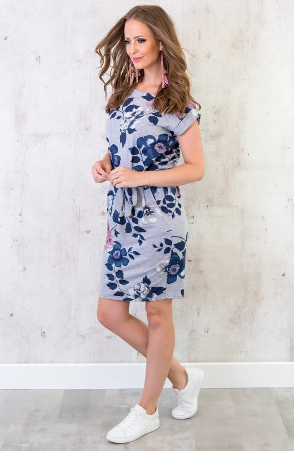 Strik Jurk Bloemen Grijs – shoparchief, foto 3