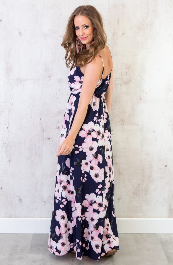 Lange Bloemen Jurk Marine – shoparchief, foto 4