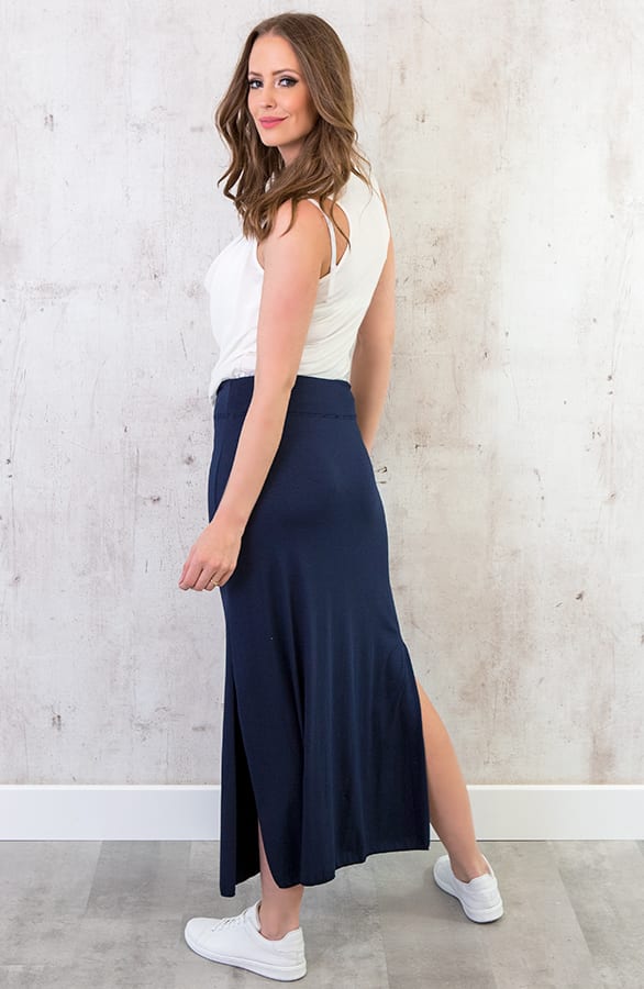 Jersey Split Rok Jeansblauw – shoparchief, foto 3