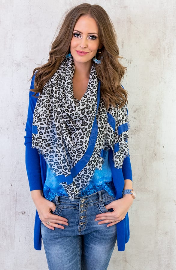 Leopard Sjaal Bies Blauw – shoparchief, foto 2