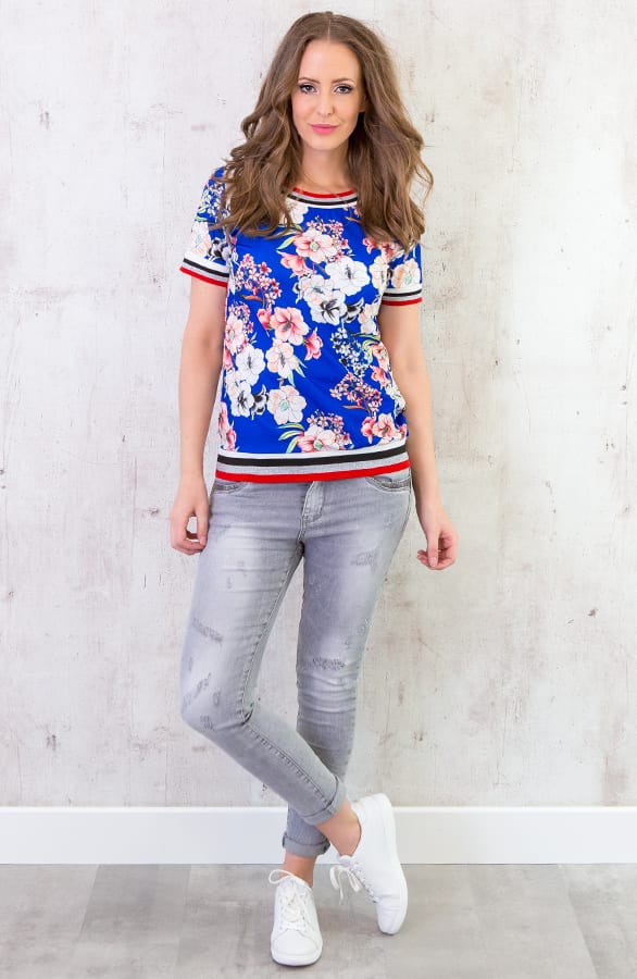Bloemen Top Met Bies Kobalt – shoparchief, foto 4