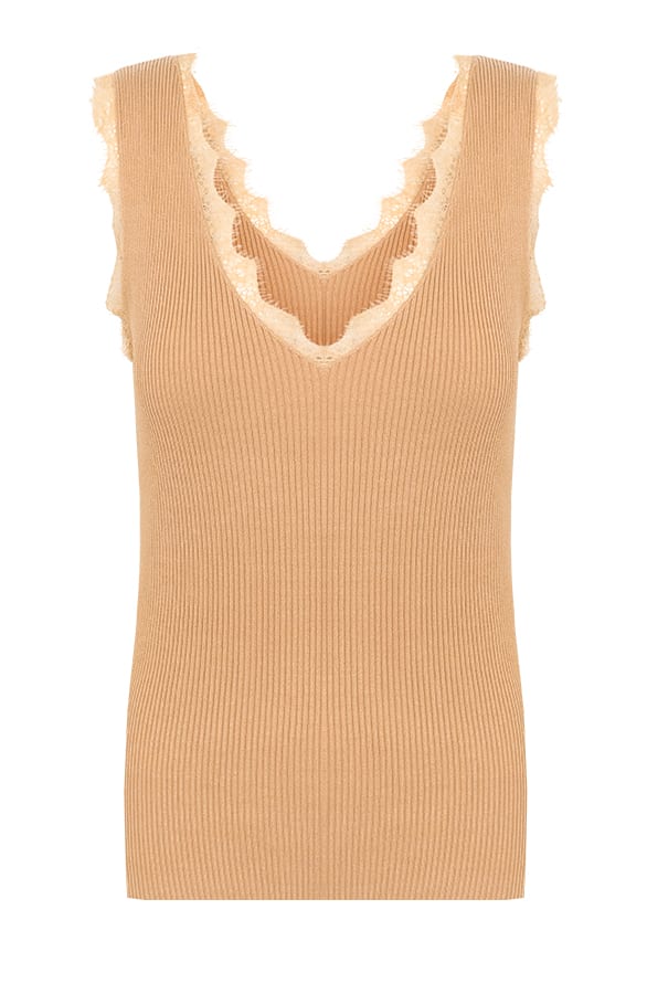 Luxe Rib Kanten Top Camel – shoparchief, foto 1