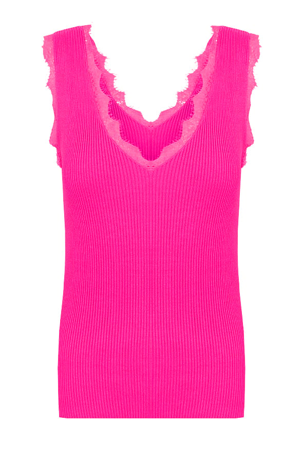 Luxe Rib Kanten Top Fuchsia – shoparchief, foto 1