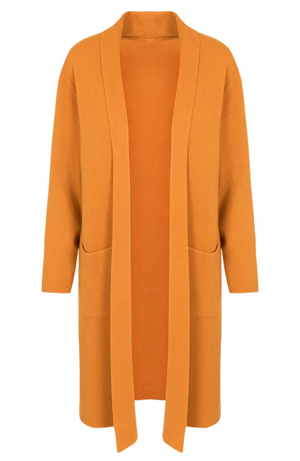 Maxi Vest Gebreid Mosterdgeel – shoparchief, foto 1