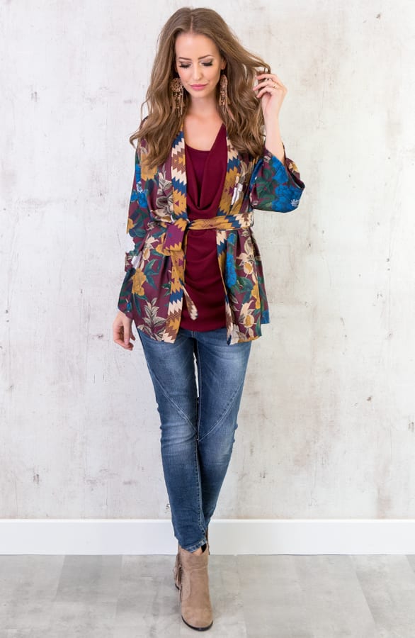 Kimono Bloemen Bordeaux – shoparchief, foto 3