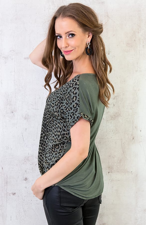 Leopard Print Top Legergroen – shoparchief, foto 3