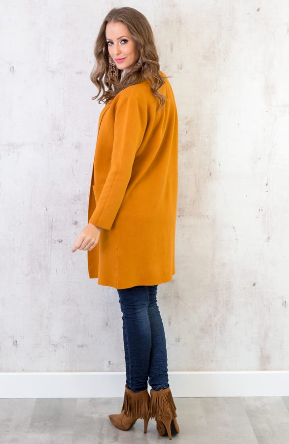 Maxi Vest Gebreid Mosterdgeel – shoparchief, foto 3