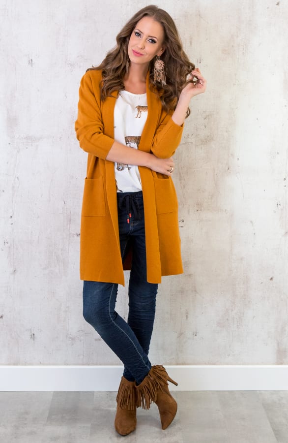 Maxi Vest Gebreid Mosterdgeel – shoparchief, foto 2