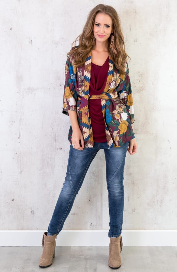 Kimono Bloemen Bordeaux – shoparchief, foto 4