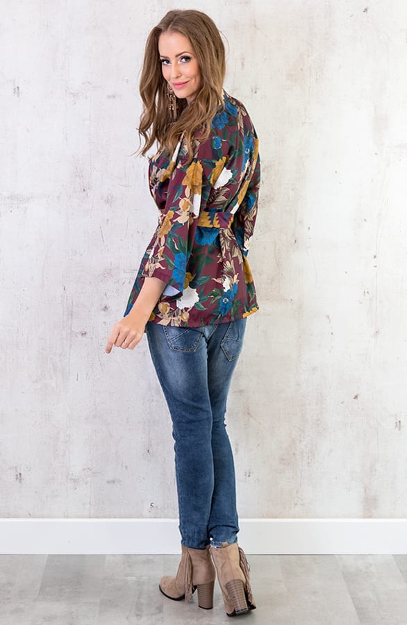 Kimono Bloemen Bordeaux – shoparchief, foto 5