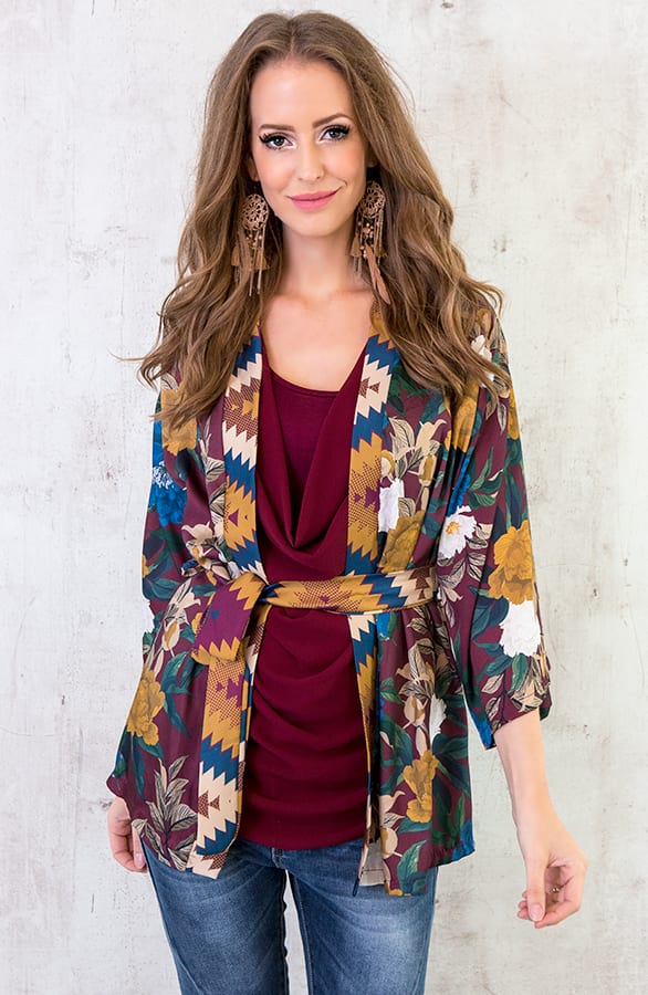 Kimono Bloemen Bordeaux – shoparchief, foto 1