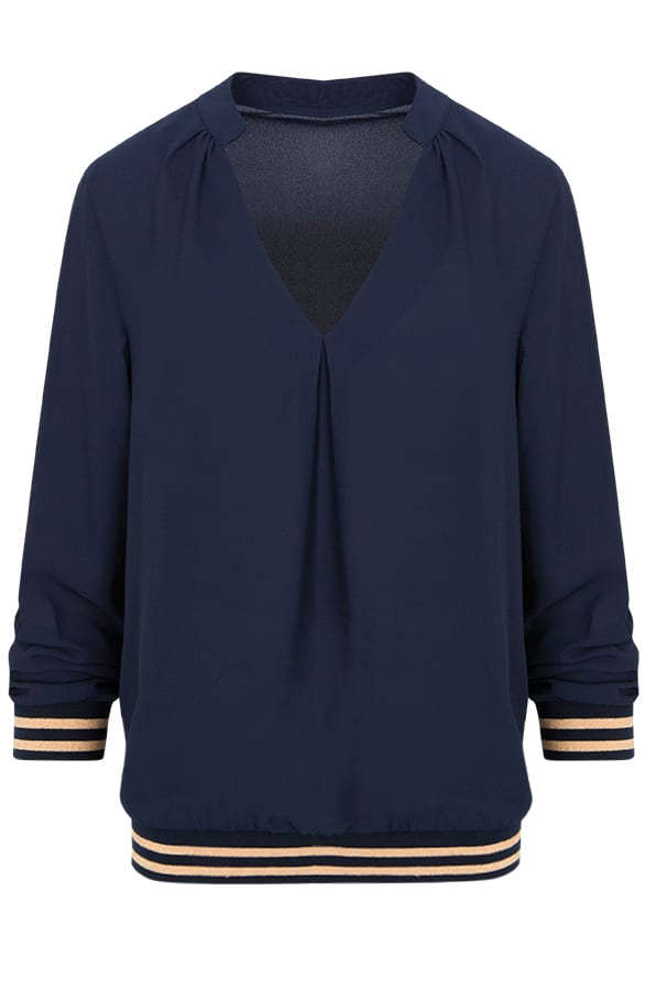 Deluxe Blouse Met Bies Marineblauw – shoparchief, foto 1