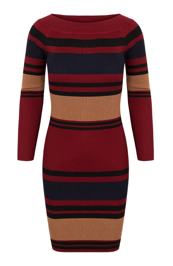 Gestreepte Stretch Jurk Cognac – shoparchief, foto 1
