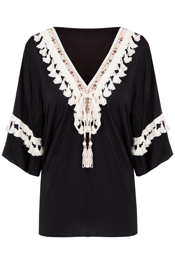 Ibiza Tassel Tuniek Zwart – shoparchief, foto 1
