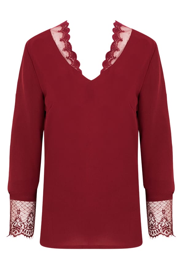 Romance Lace Blouse Bordeaux – shoparchief, foto 1