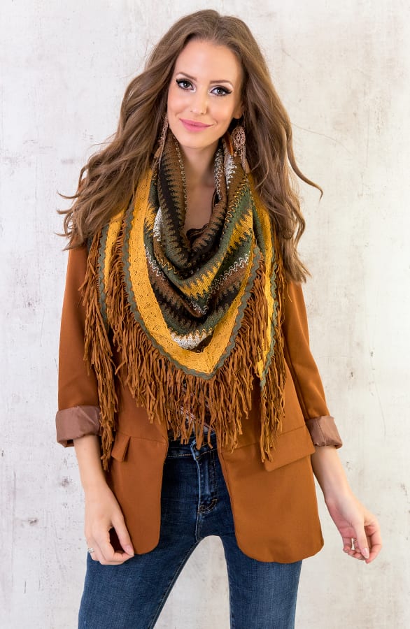 Fringe Zigzag Sjaal Cognac – shoparchief, foto 3