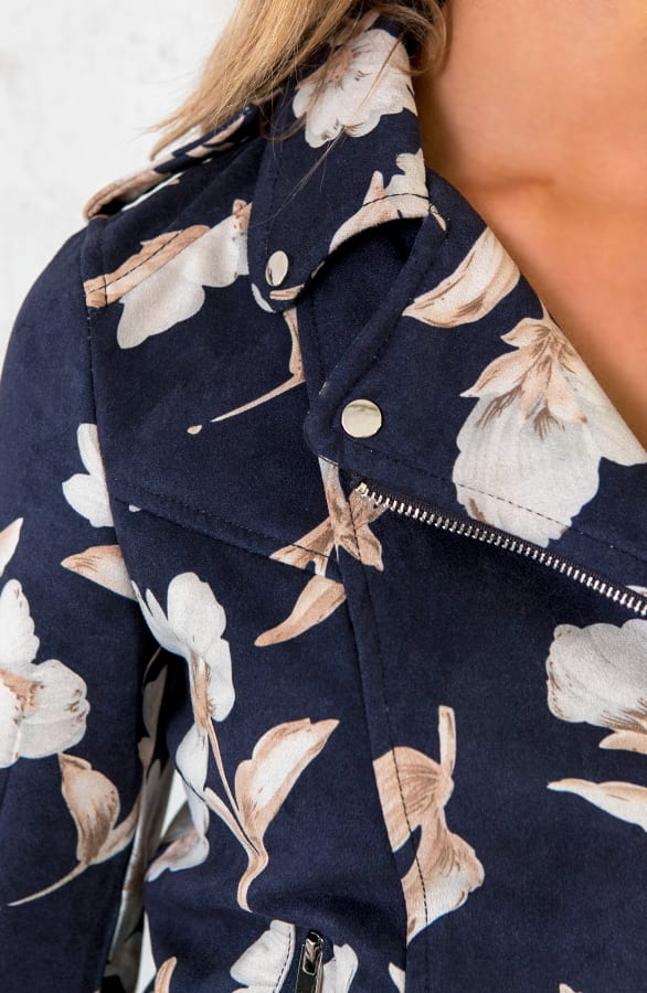 Suedine Biker Jacket Met Bloemen – shoparchief, foto 5