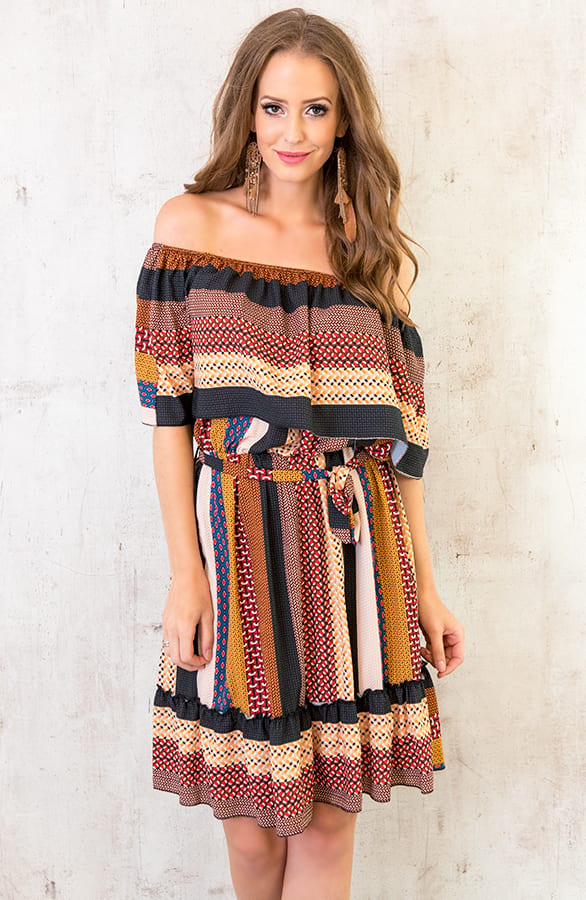 Noa Patchwork Jurk Cognac – shoparchief, foto 6