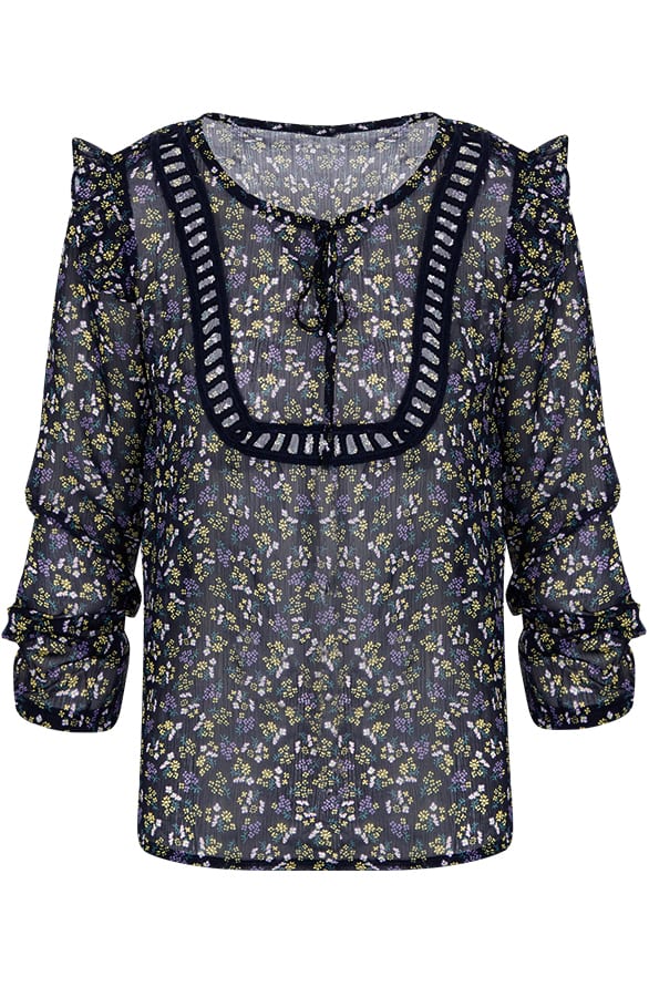 Bloemen Blouse Chiffon Marine – shoparchief, foto 3