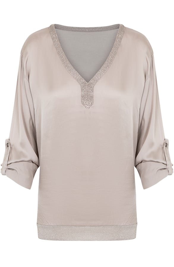 Zijde Blouse Taupe – shoparchief, foto 1