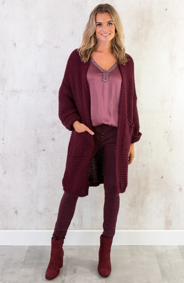 Gebreid Lang Vest Bordeaux – shoparchief, foto 3
