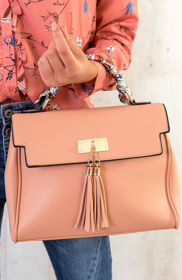 Oud Roze Handtas Met Sjaal – shoparchief, foto 2