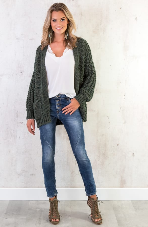 Grof Gebreid Vest Legergroen – shoparchief, foto 3