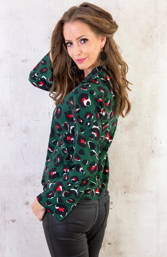 Panterprint Blouse Groen Rood – shoparchief, foto 4