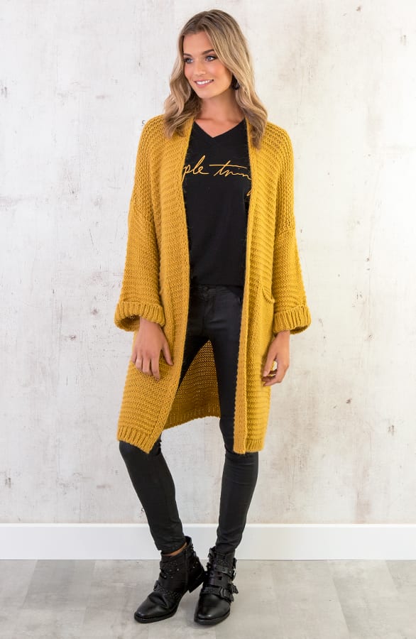 Gebreid Vest Lang Okergeel – shoparchief, foto 4