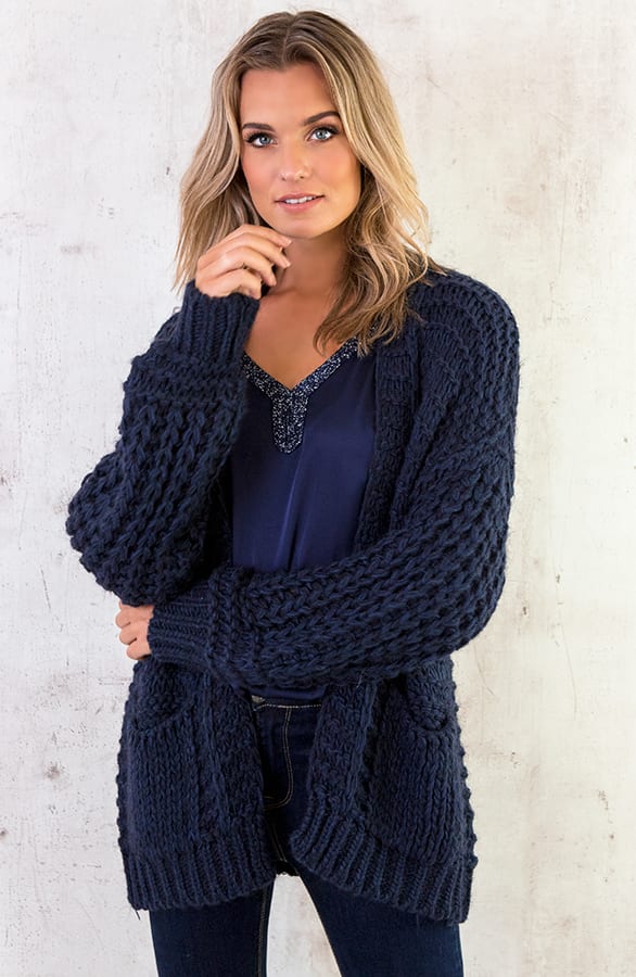 Grof Gebreid Vest Marine – shoparchief, foto 2