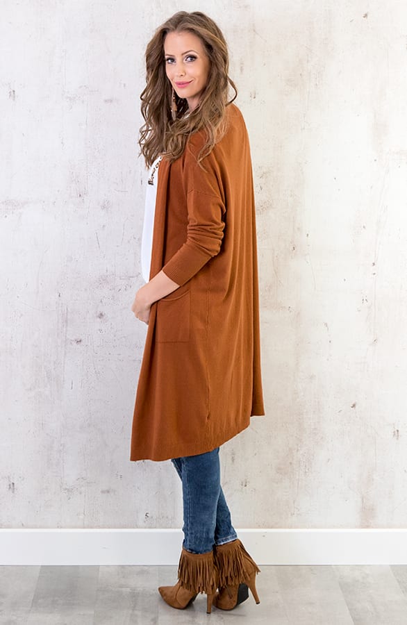 Long Jersey Cardigan Cognac – shoparchief, foto 5