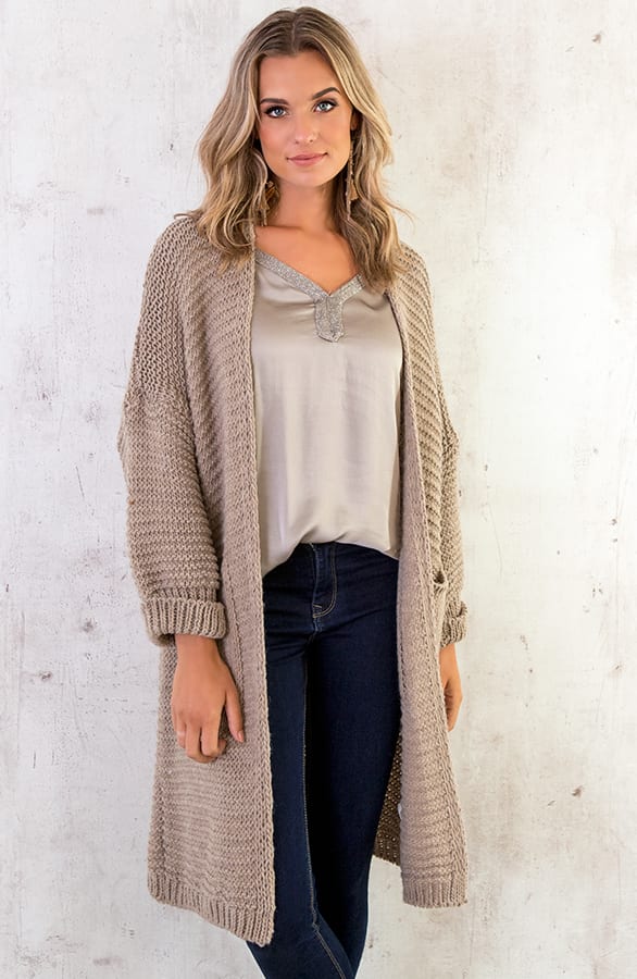 Gebreid Vest Lang Taupe – shoparchief, foto 2