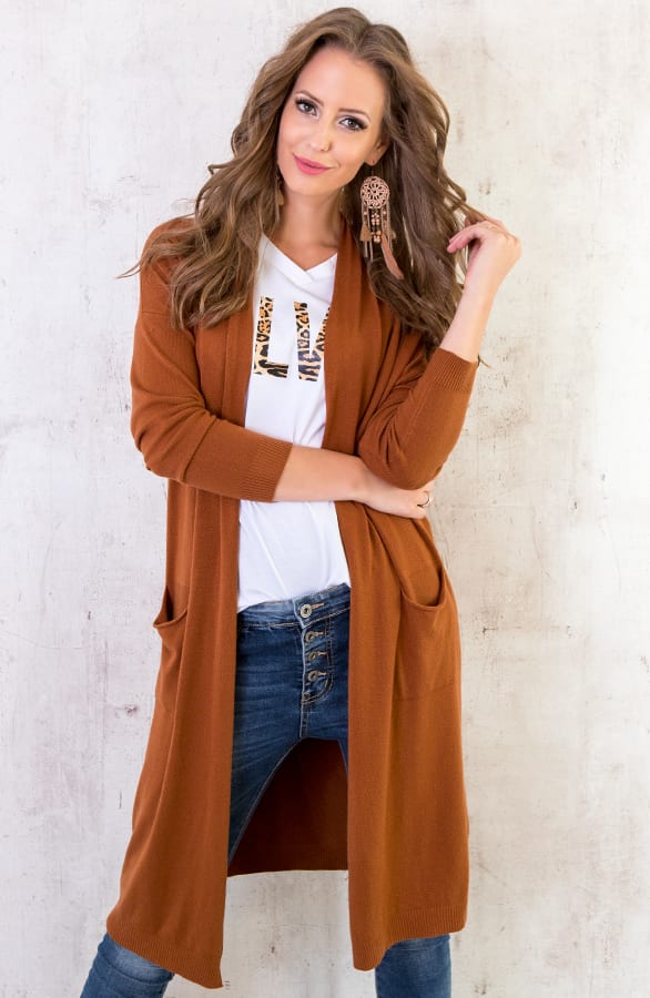 Long Jersey Cardigan Cognac – shoparchief, foto 2