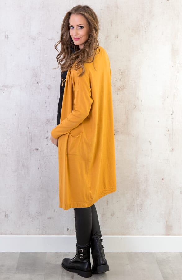 Long Jersey Cardigan Okergeel – shoparchief, foto 3