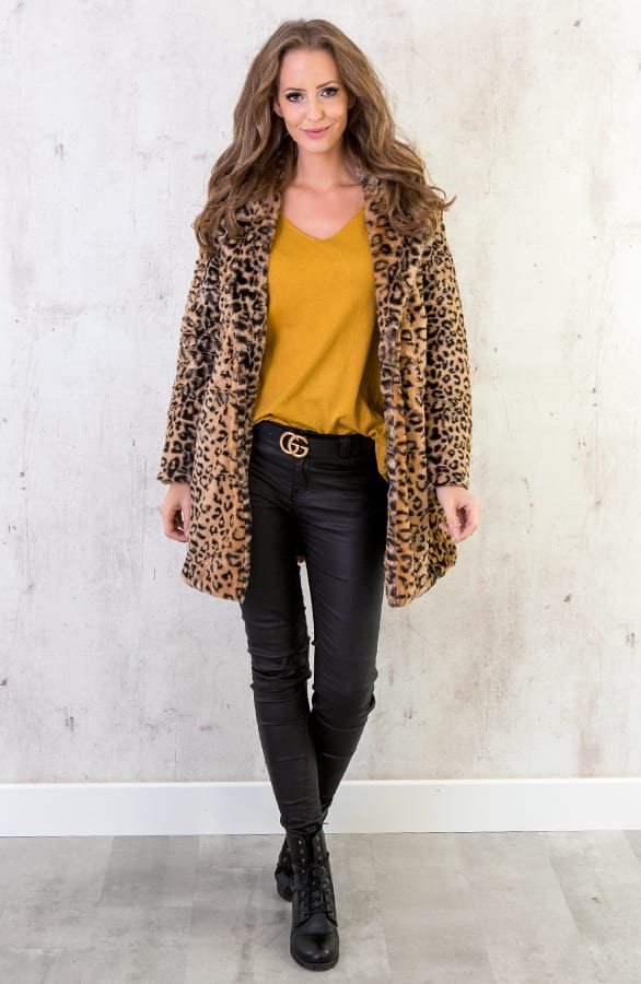 Leopard Luxury Coat Bruin – shoparchief, foto 3